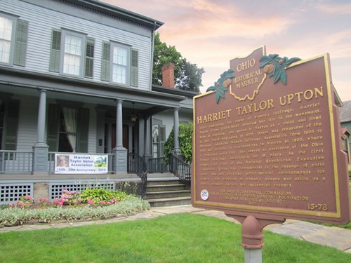 Harriet Taylor Upton House with historical marker sign